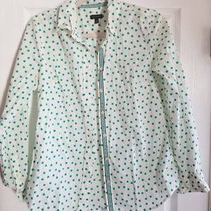 Talbots green polka dot button down shirt XS